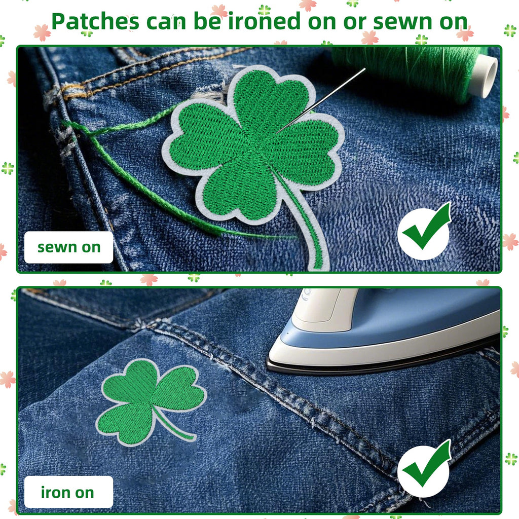 10 Pcs Three Leaf Clover Green Embroidered Patch