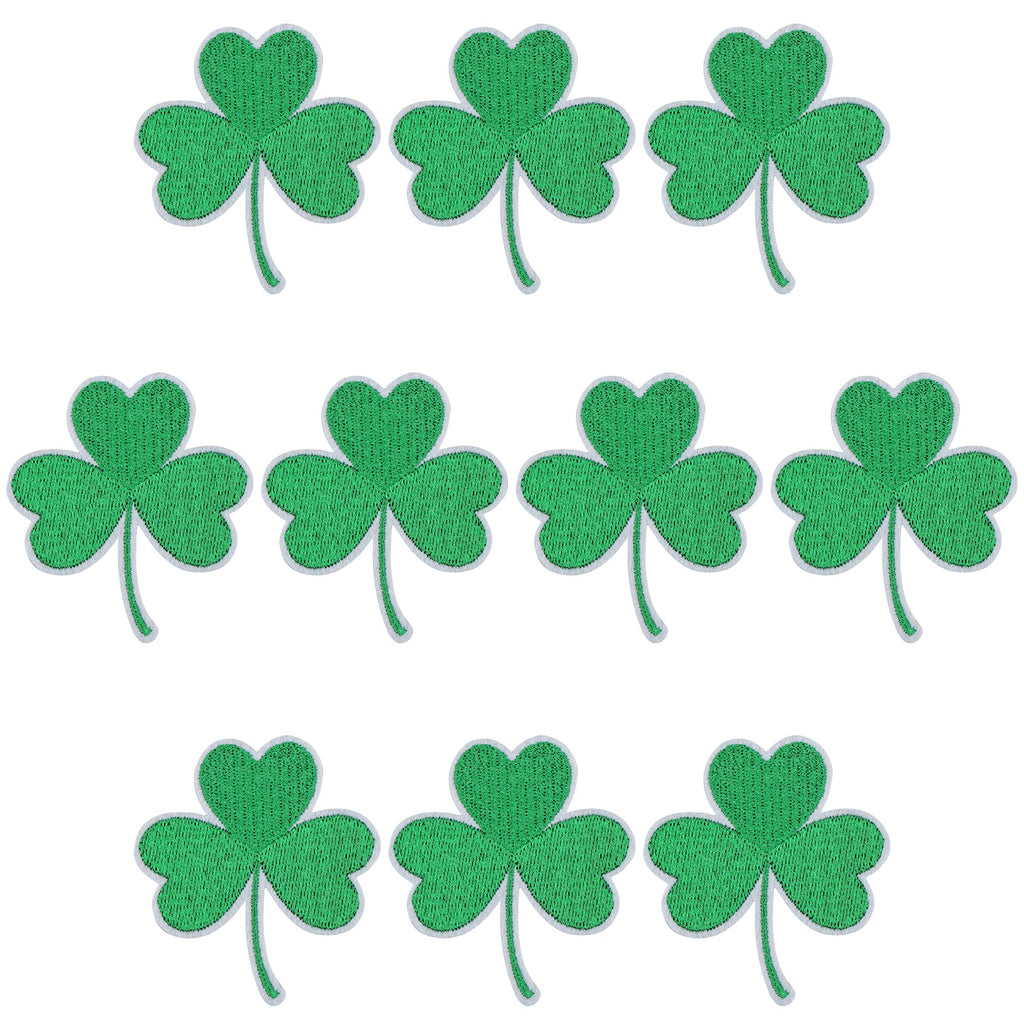 10 Pcs Three Leaf Clover Green Embroidered Patch