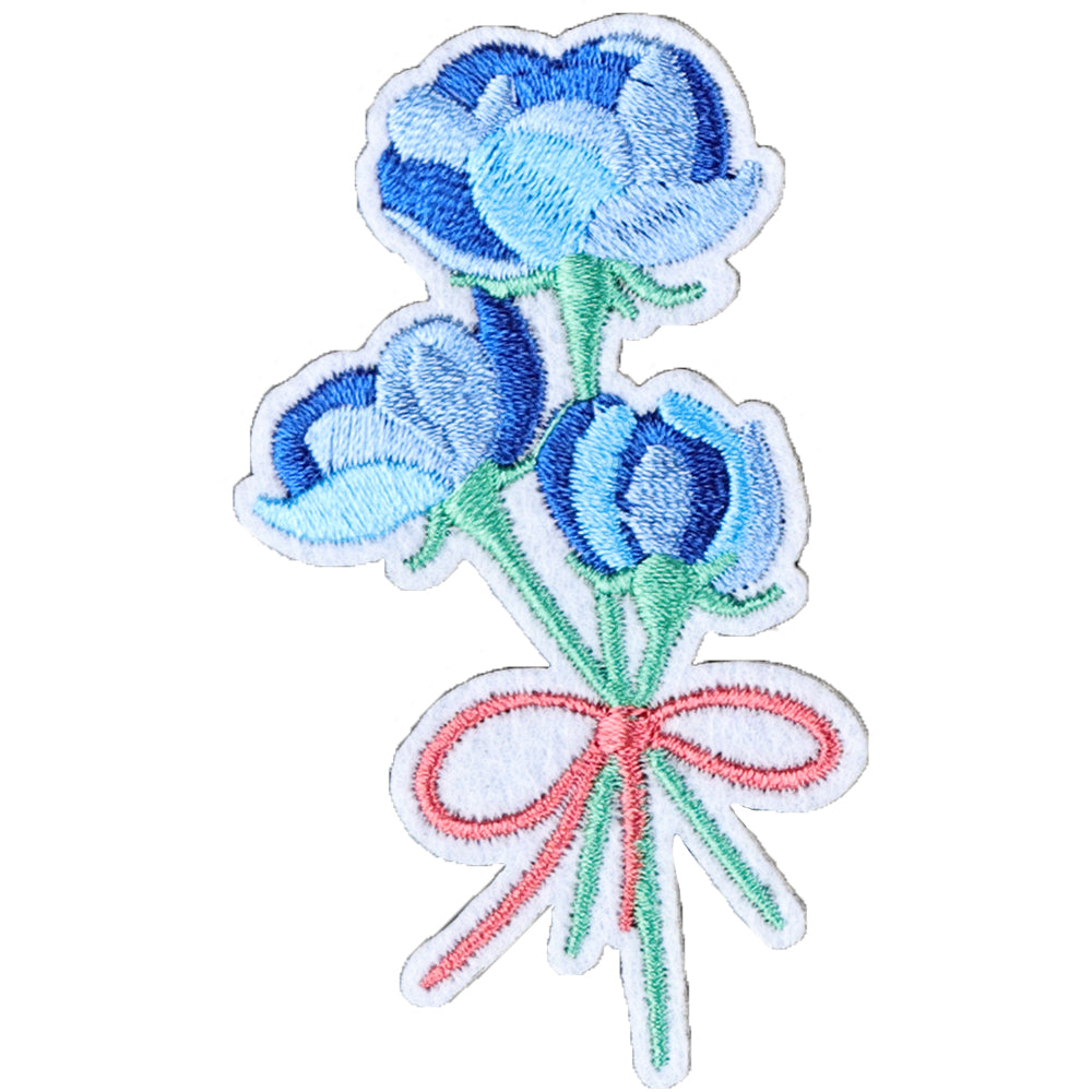 10 Pcs Lovely Blue Bowknot Flower Embroidered Patch