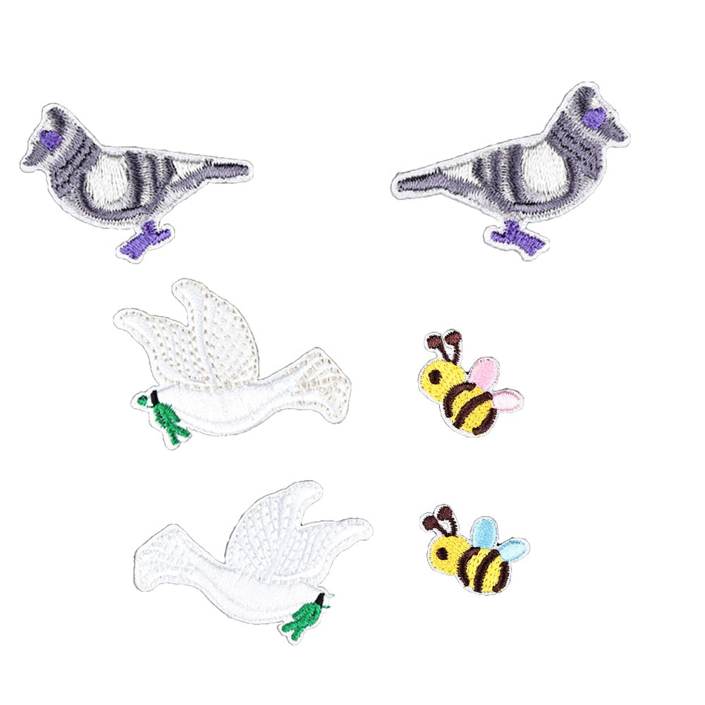 6Pcs Pigeon Bee Embroidered Patch