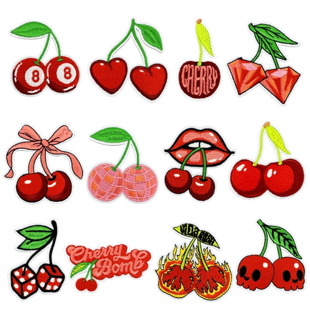 12Pcs Pink Cherry Shape Embroidered Patch