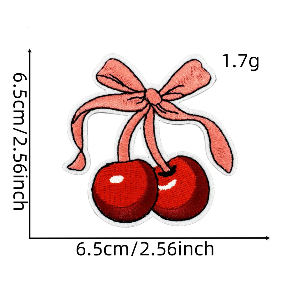 12Pcs Pink Cherry Shape Embroidered Patch