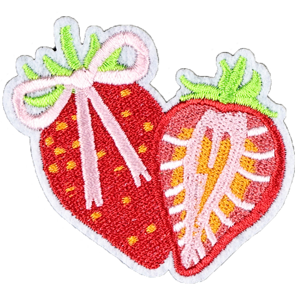 12Pcs Pink Strawberry Shape Embroidered Patch