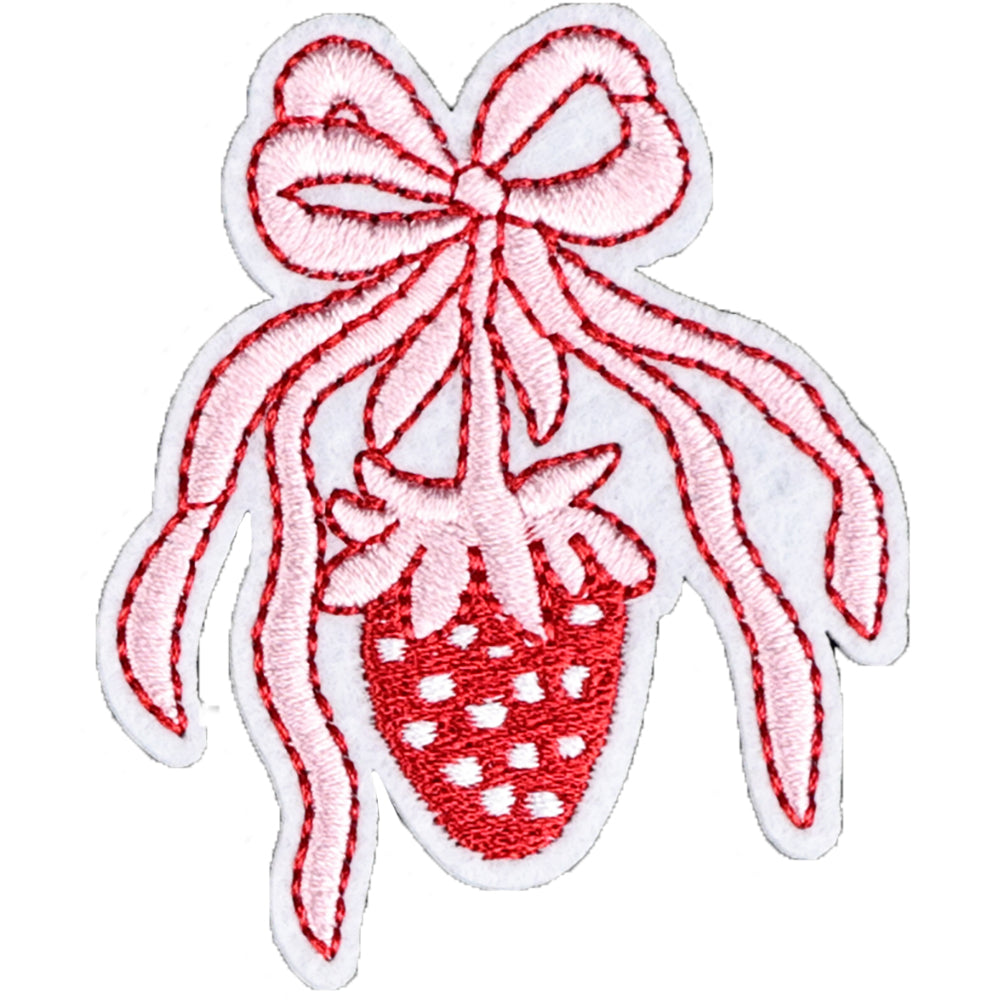 12Pcs Pink Strawberry Shape Embroidered Patch