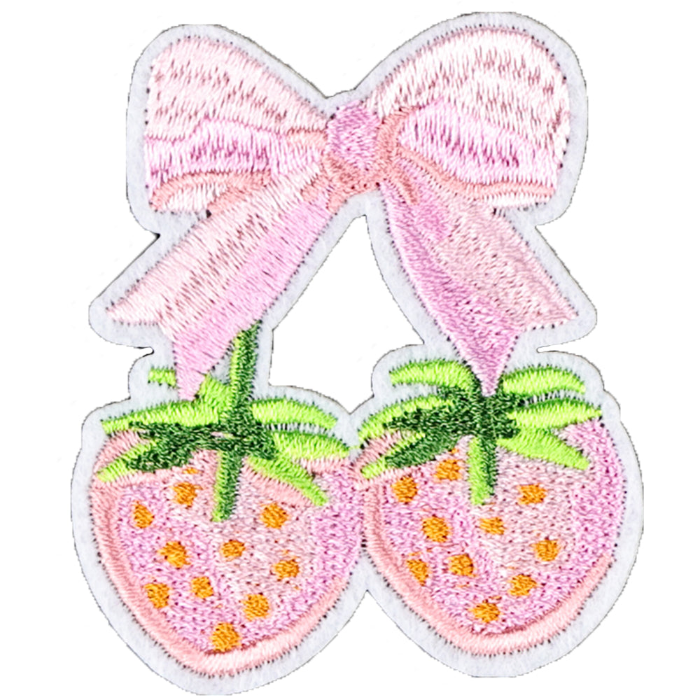12Pcs Pink Strawberry Shape Embroidered Patch
