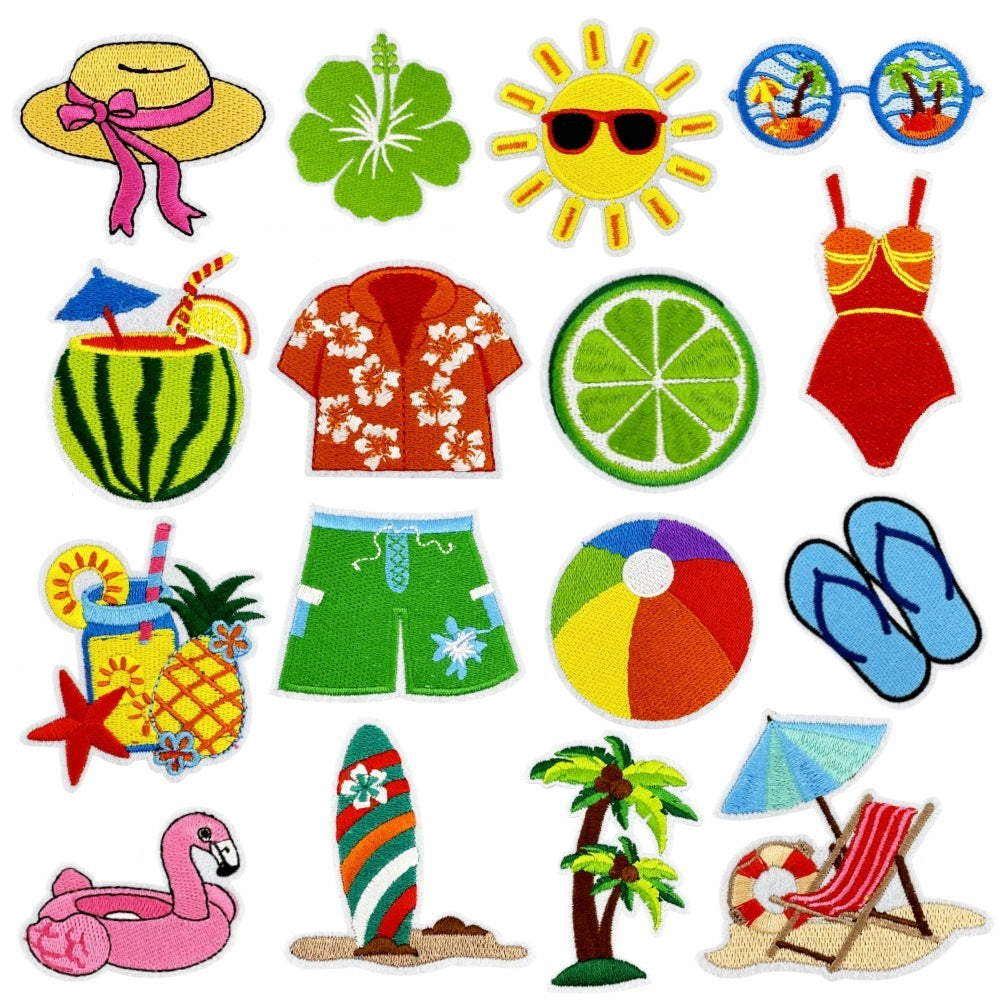 16Pcs Beach Swimsuit Sunglasses Shape Embroidered Patch