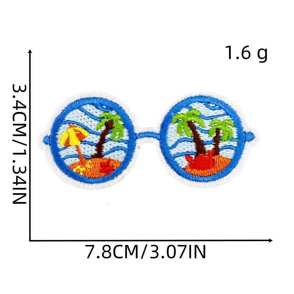 16Pcs Beach Swimsuit Sunglasses Shape Embroidered Patch