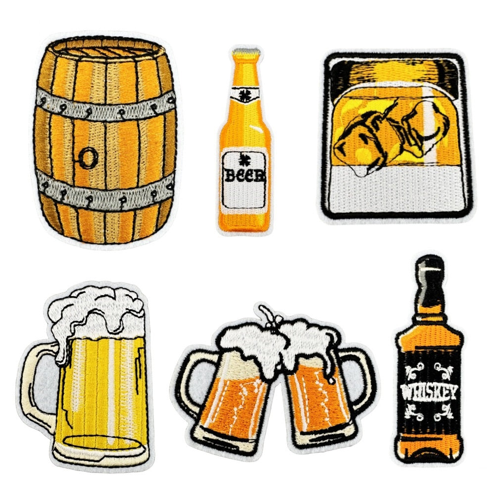 6Pcs Beer Shape Embroidered Patch