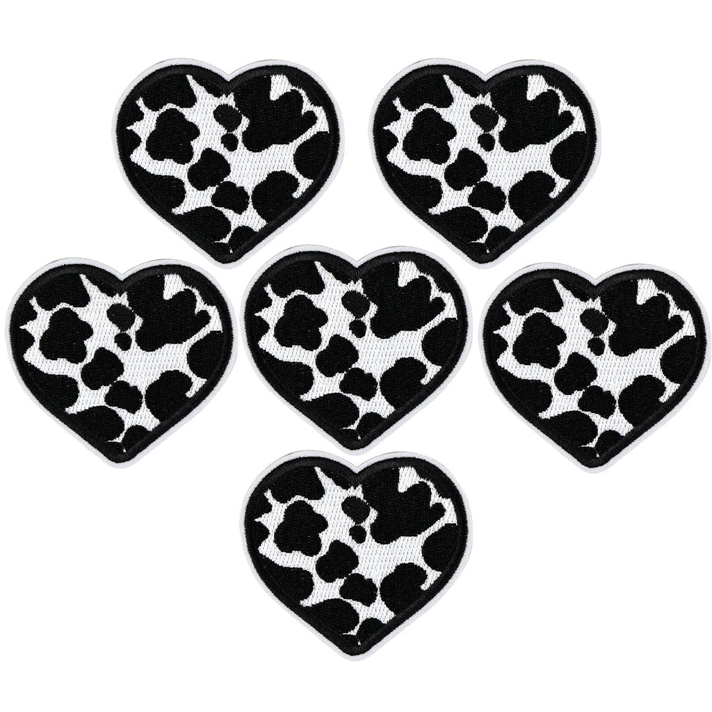 6Pcs Heart Shape Cow Print Embroidered Patch