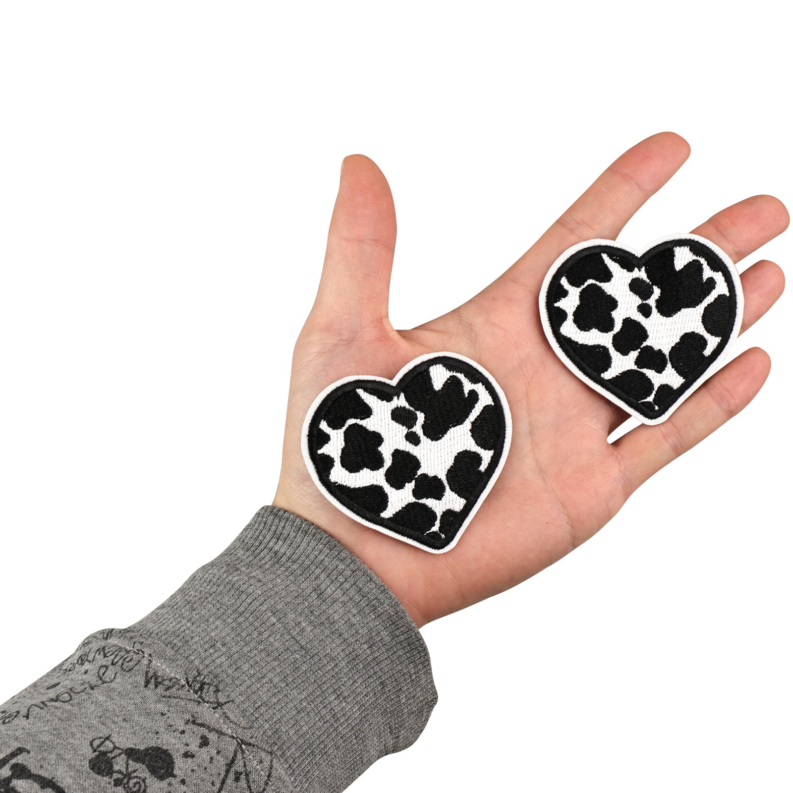 6Pcs Heart Shape Cow Print Embroidered Patch