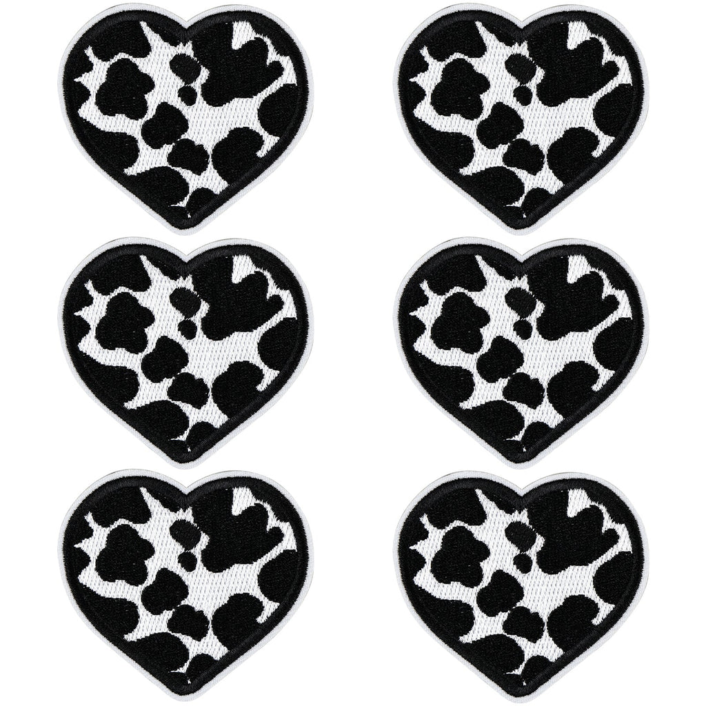 6Pcs Heart Shape Cow Print Embroidered Patch