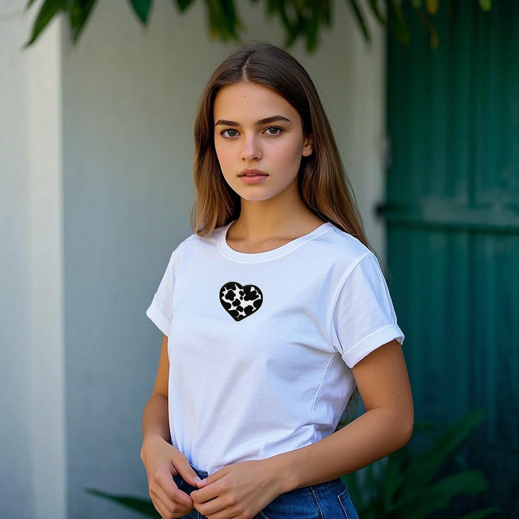 6Pcs Heart Shape Cow Print Embroidered Patch