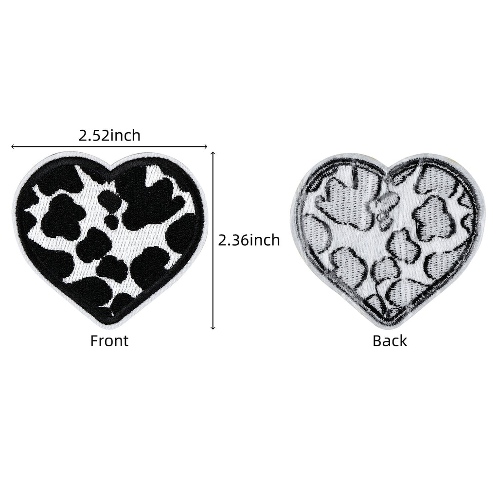 6Pcs Heart Shape Cow Print Embroidered Patch