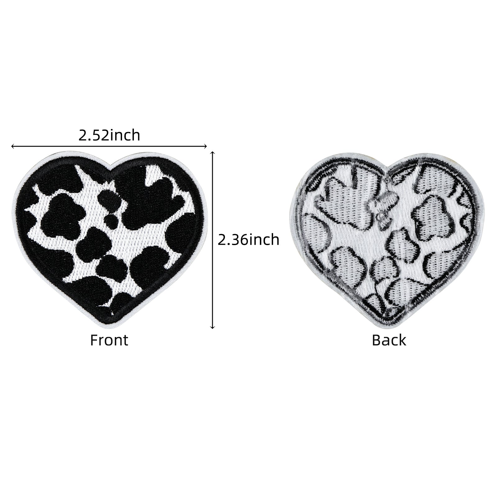 6Pcs Heart Shape Cow Print Embroidered Patch