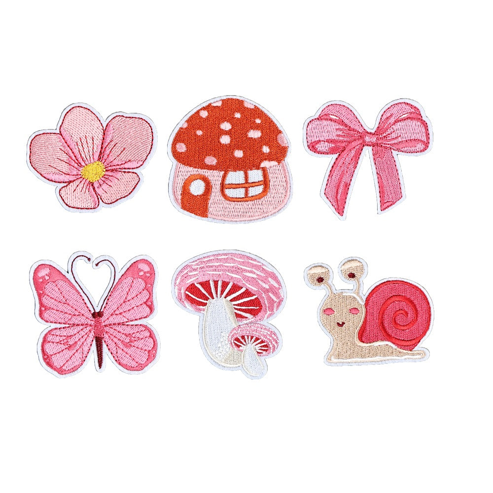 6Pcs Pink Butterfly Shape Embroidered Patch
