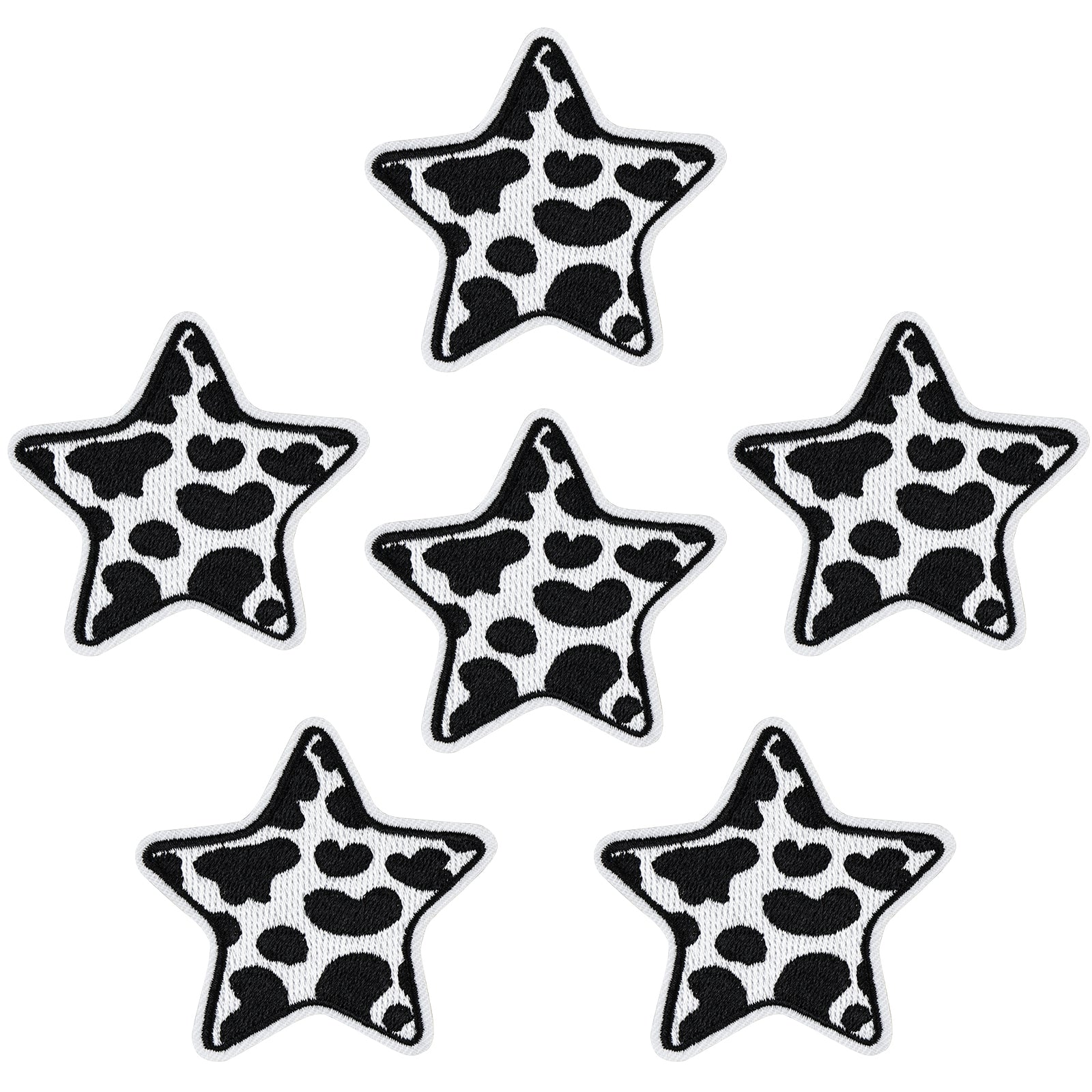 6Pcs Star Shape Cow Prints Embroidered Patch