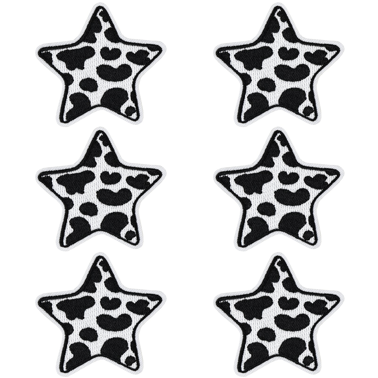 6Pcs Star Shape Cow Prints Embroidered Patch