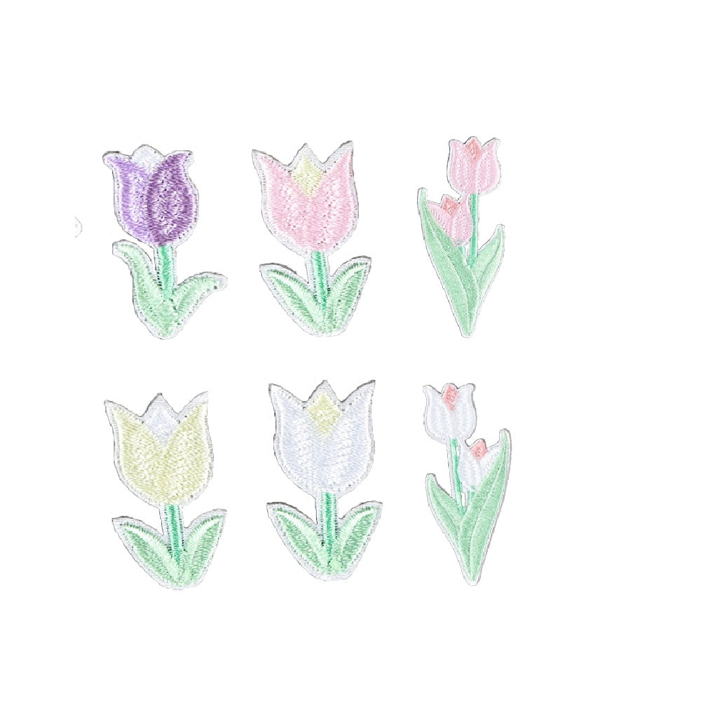 6Pcs Tulipa Flower Embroidered Patch