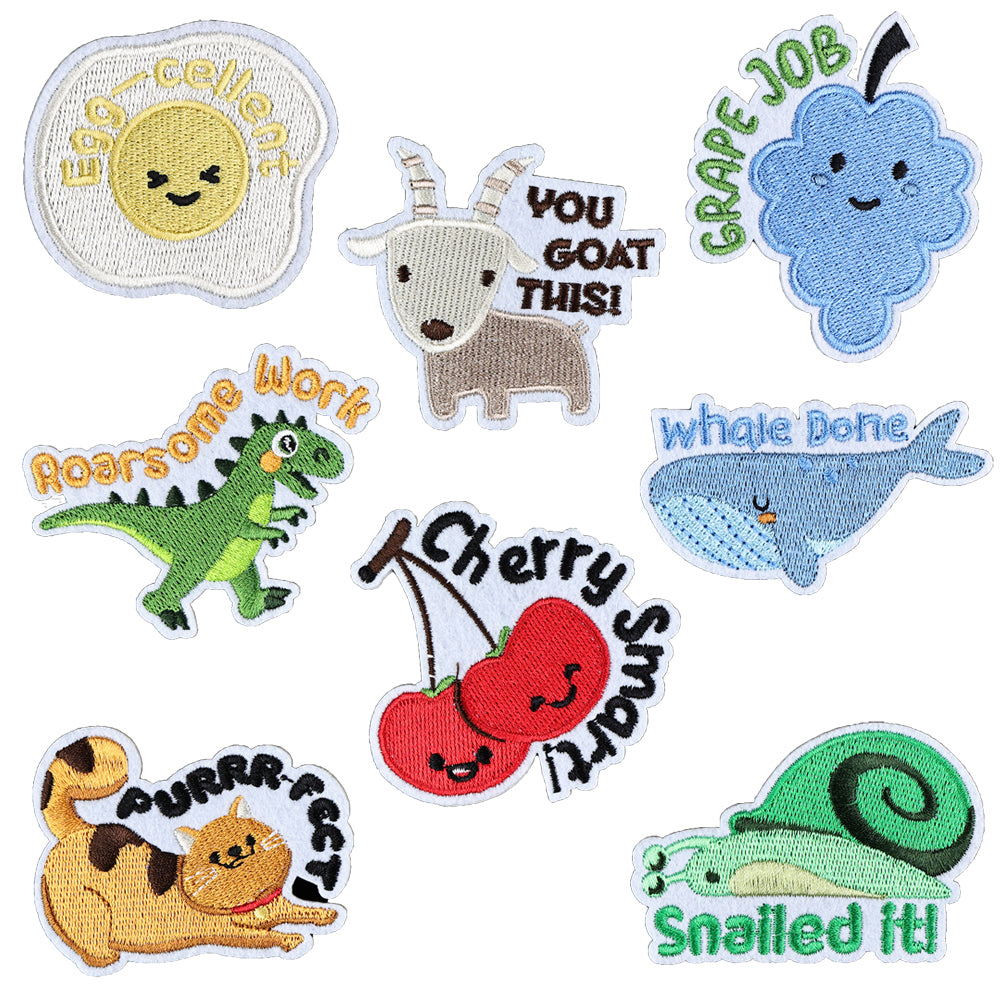 8Pcs Animal Cat Goat Shark Snail Embroidered Patch