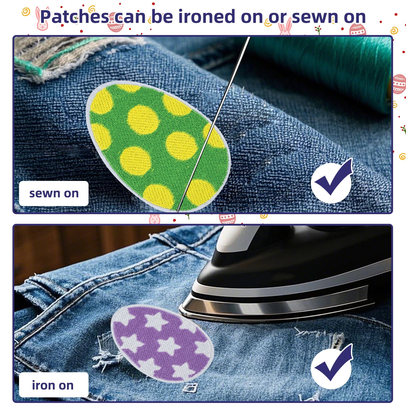 8 Pcs Easter Egg Colorful Embroidered Patch