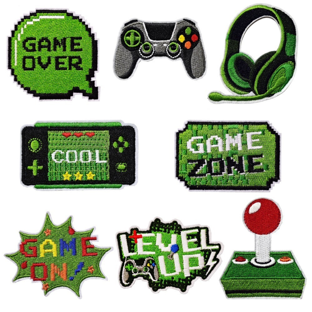8Pcs Green Gamepad Headphone Embroidered Patch
