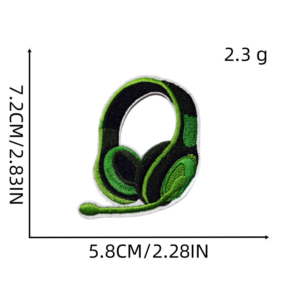 8Pcs Green Gamepad Headphone Embroidered Patch