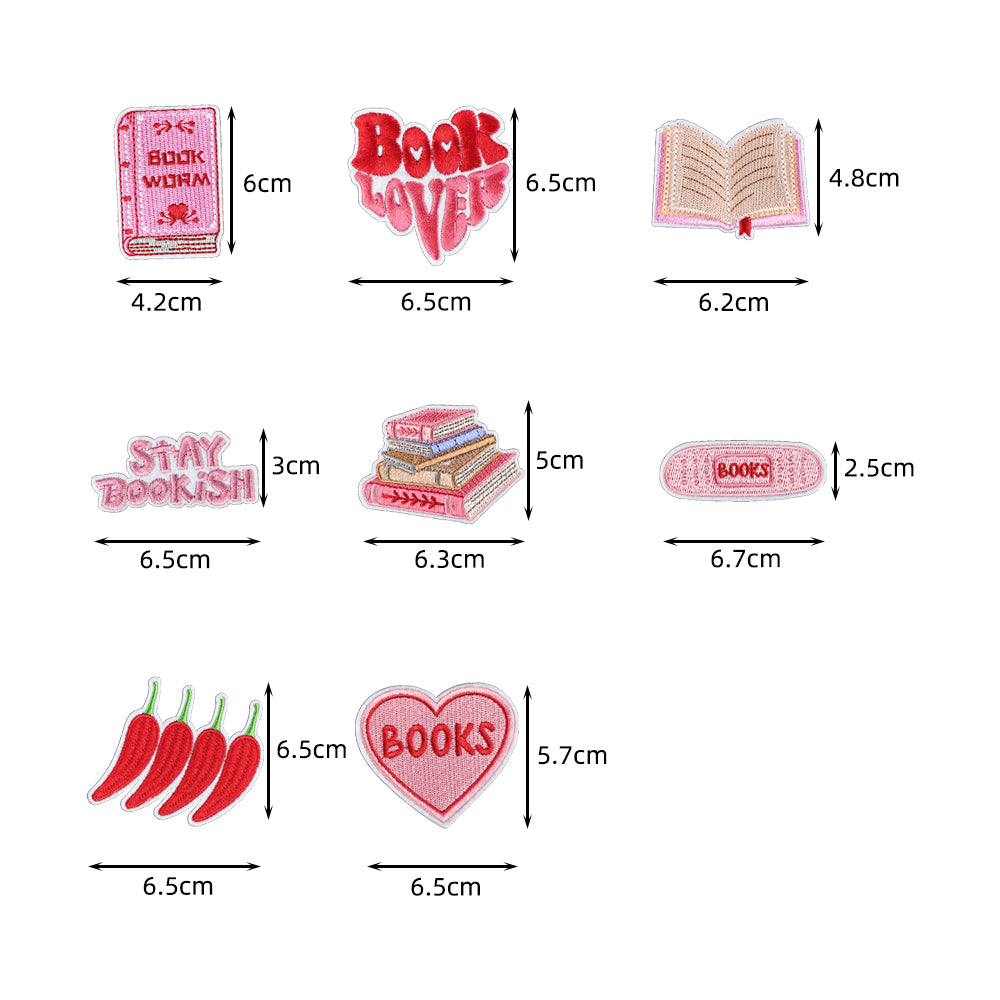 8Pcs Pink Book Embroidered Patch