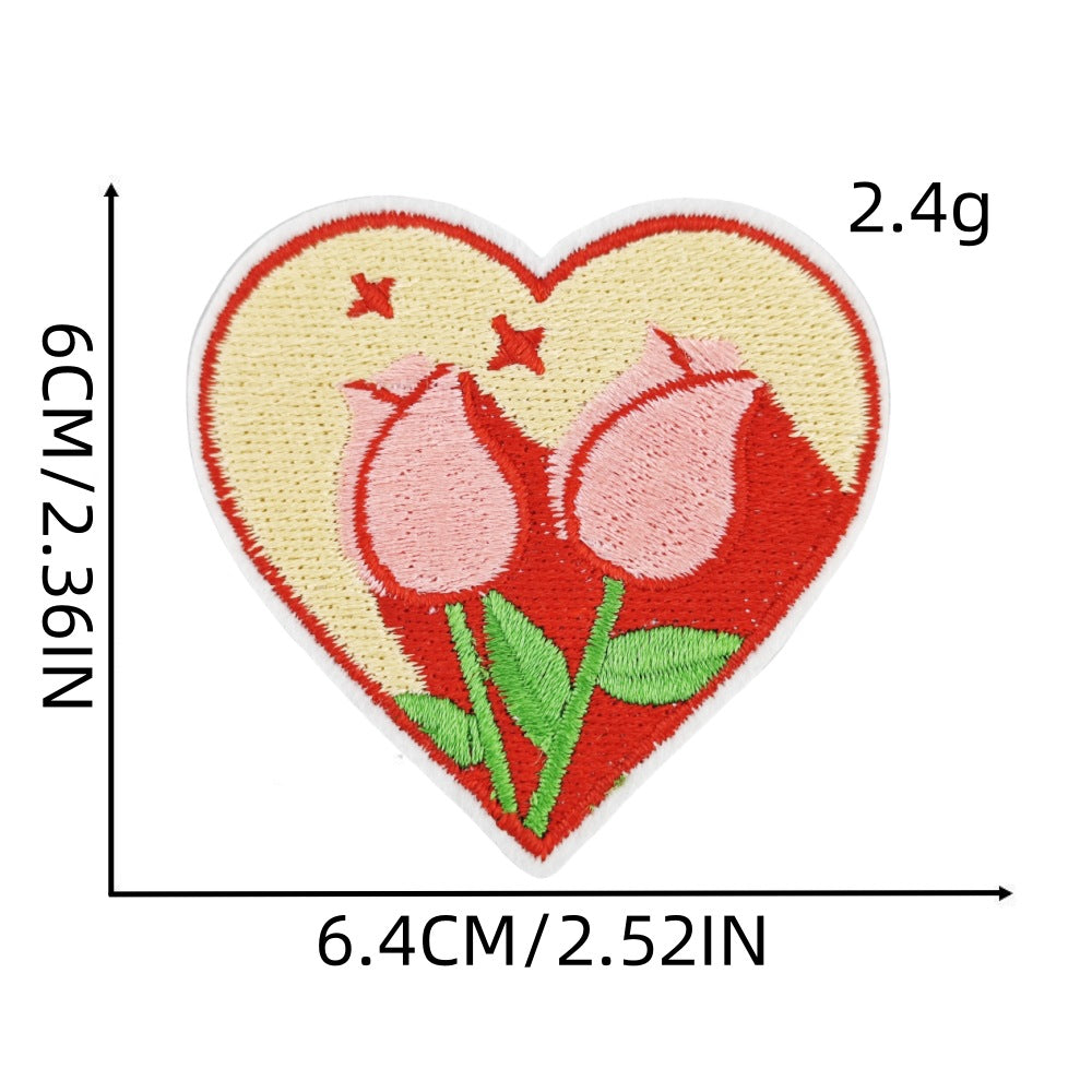 9Pcs Pink Heart Shape Embroidered Patch