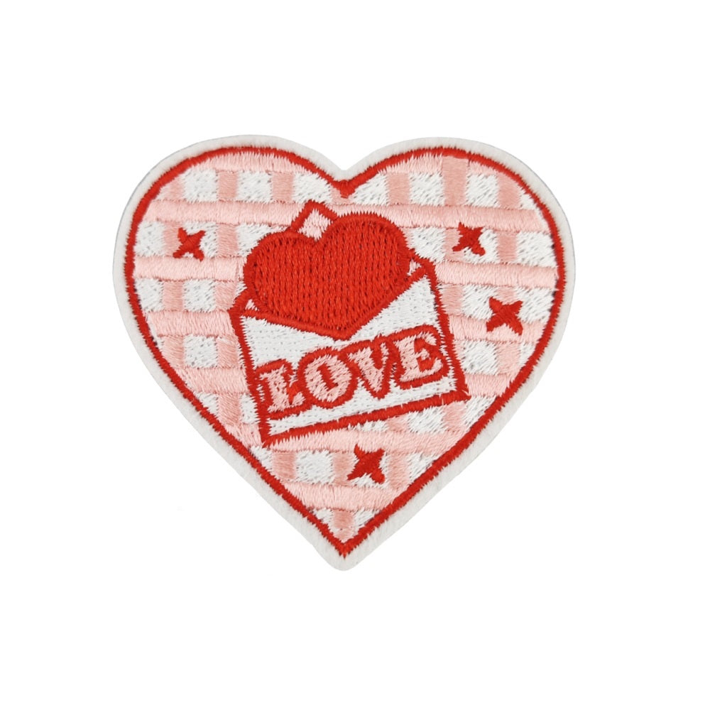 9Pcs Pink Heart Shape Embroidered Patch