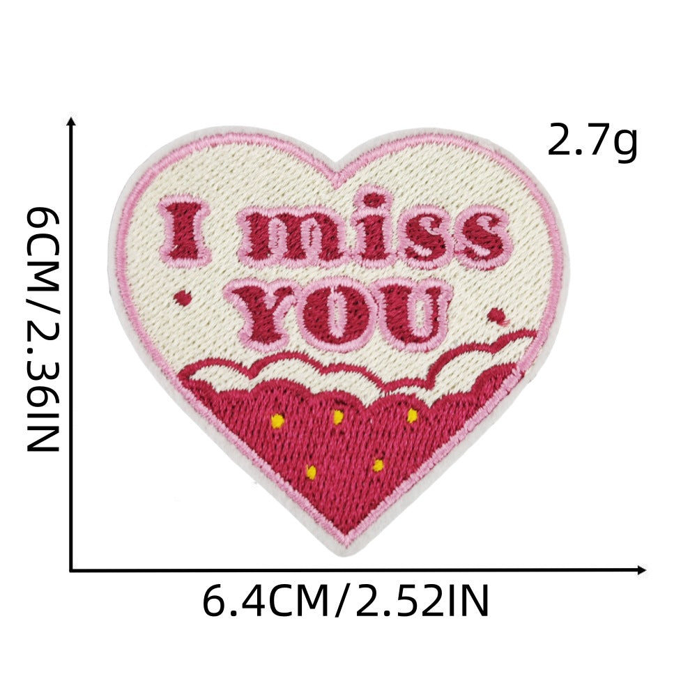 9Pcs Pink Heart Shape Embroidered Patch