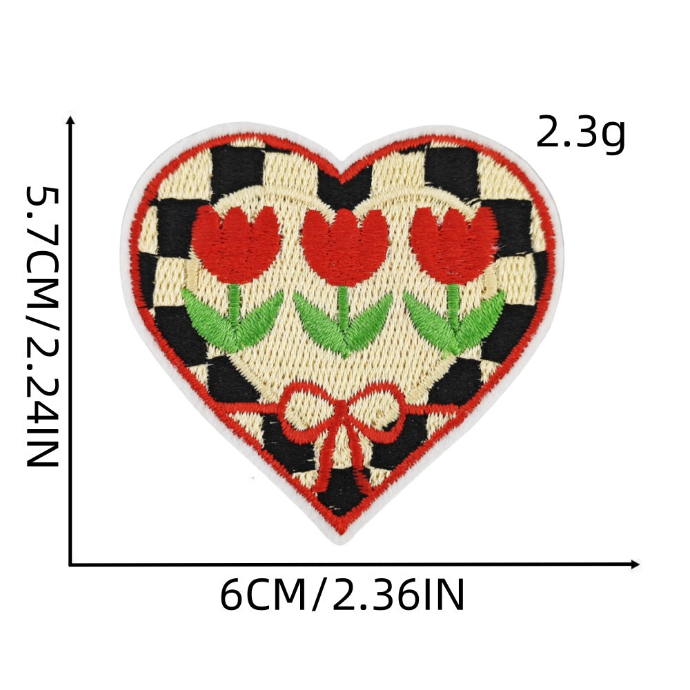 9Pcs Pink Heart Shape Embroidered Patch