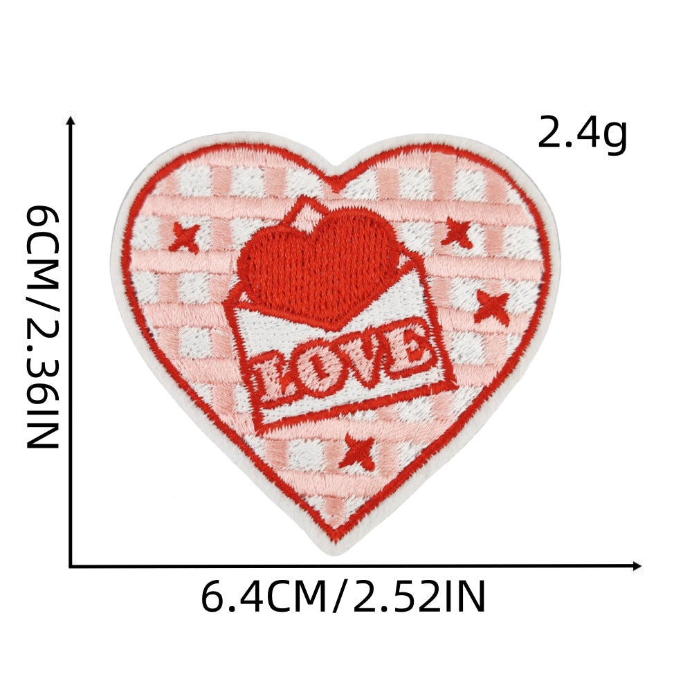 9Pcs Pink Heart Shape Embroidered Patch