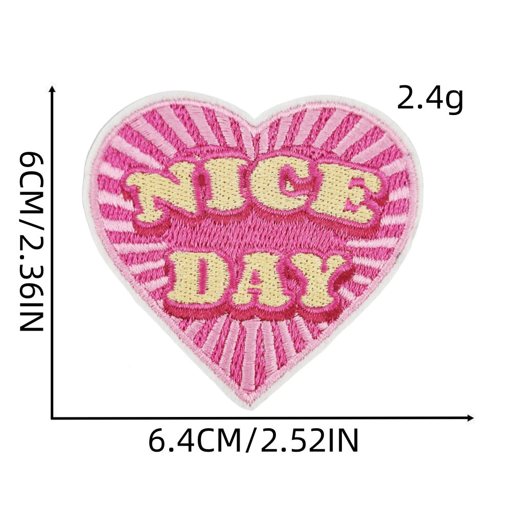 9Pcs Pink Heart Shape Embroidered Patch