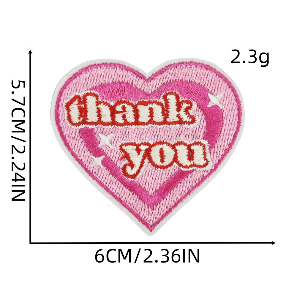 9Pcs Pink Heart Shape Embroidered Patch
