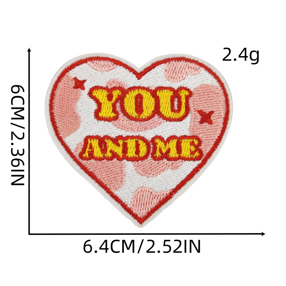 9Pcs Pink Heart Shape Embroidered Patch
