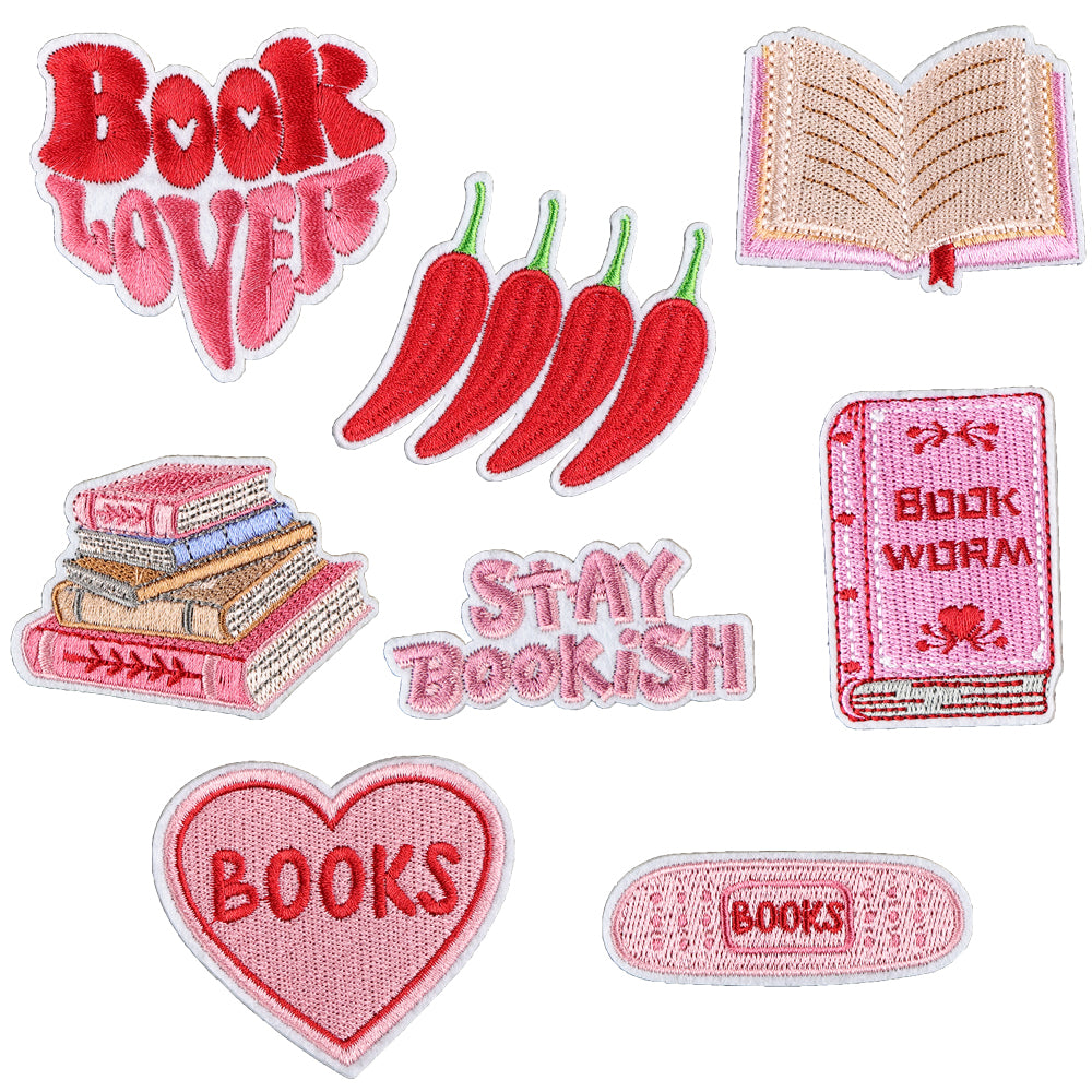 8Pcs Pink Book Embroidered Patch