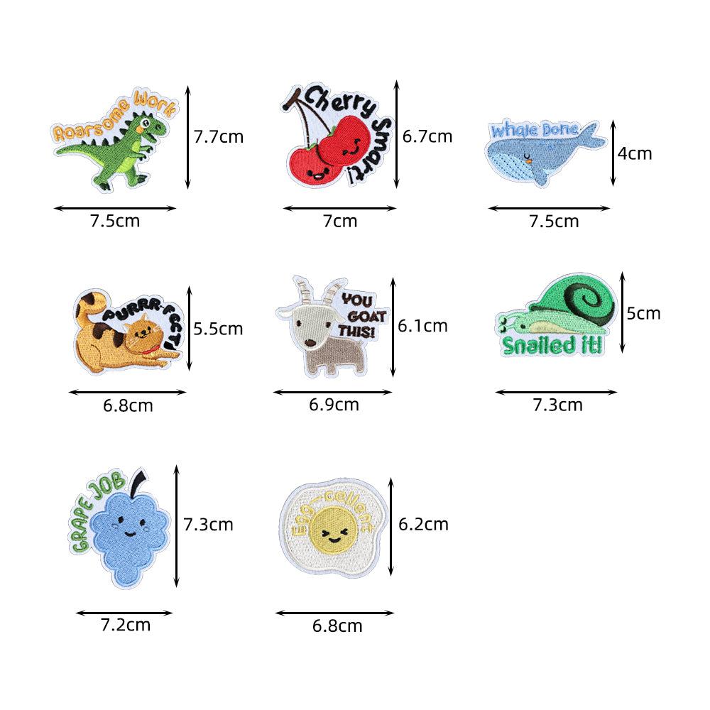 8Pcs Animal Cat Goat Shark Snail Embroidered Patch