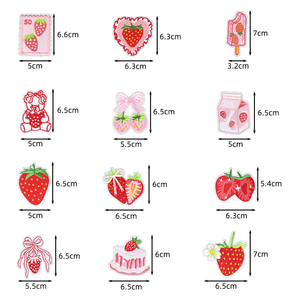 12Pcs Pink Strawberry Shape Embroidered Patch