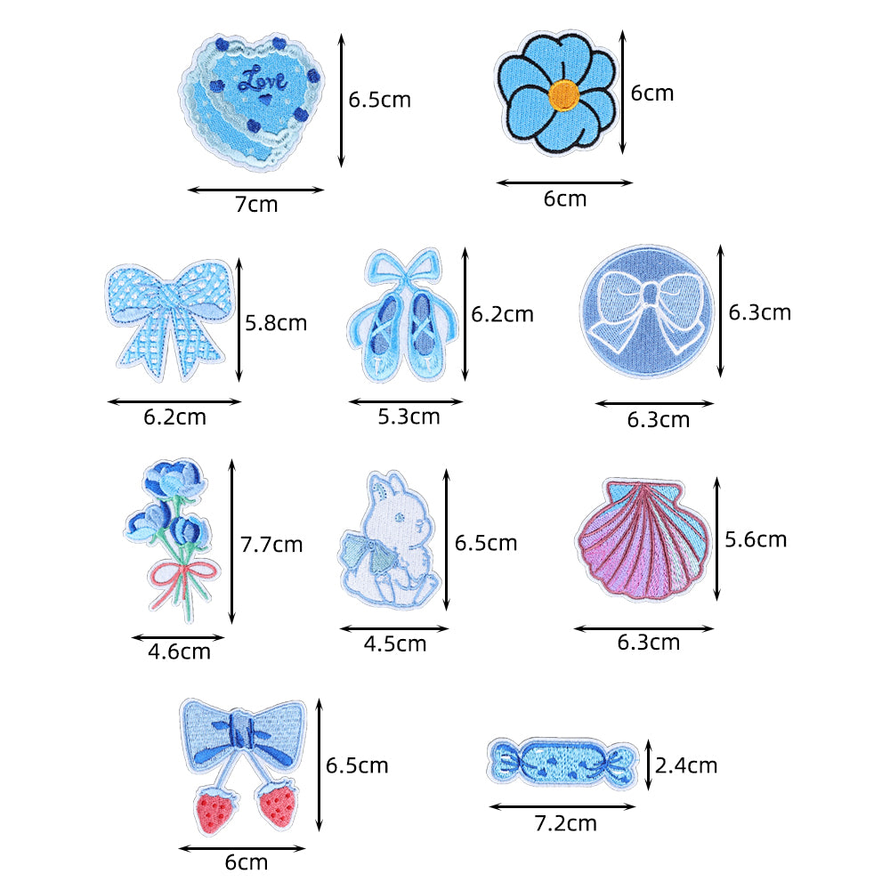 10 Pcs Lovely Blue Bowknot Flower Embroidered Patch