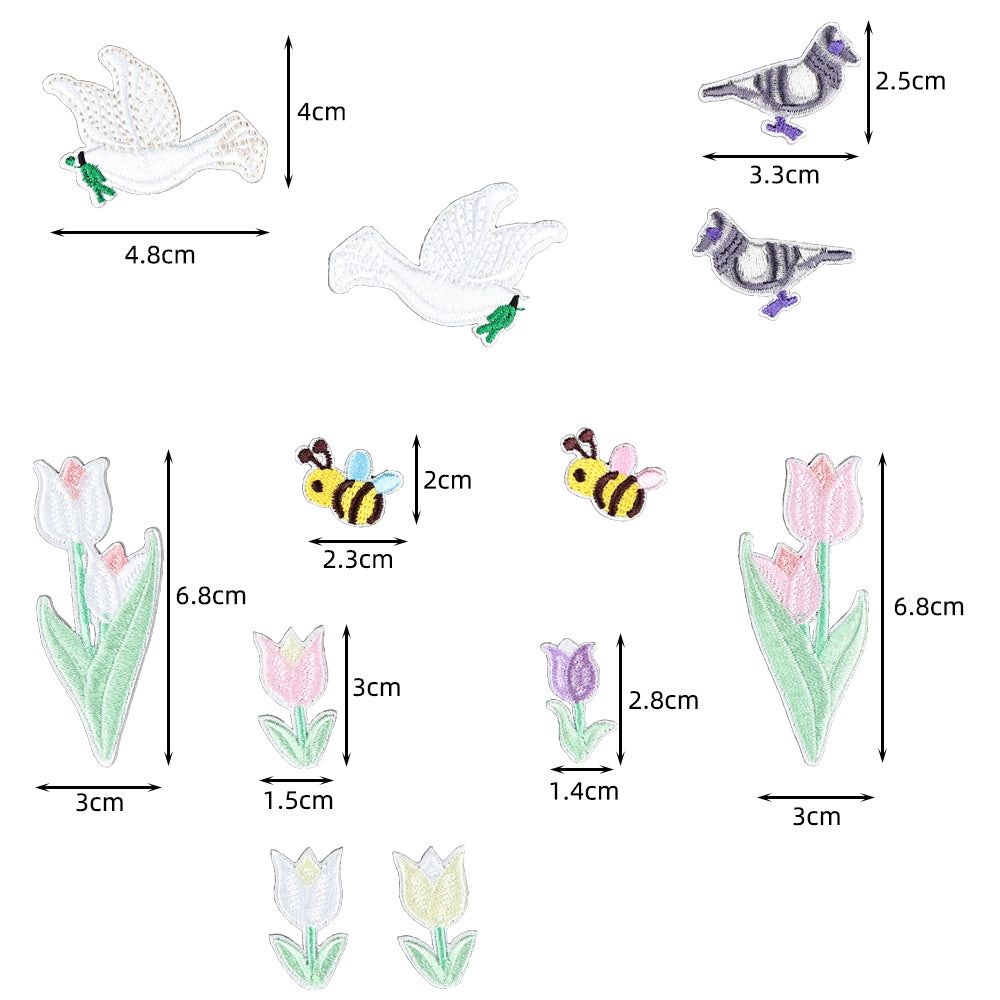 6Pcs Tulipa Flower Embroidered Patch